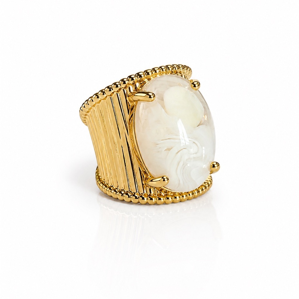 Gold-Plated White Cameo Statement Ring
